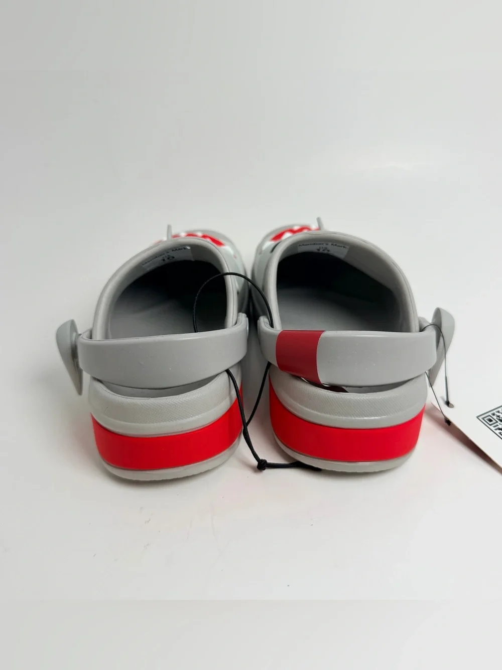 Kids Shark Clog Sandals in Light Gray with Red Accent